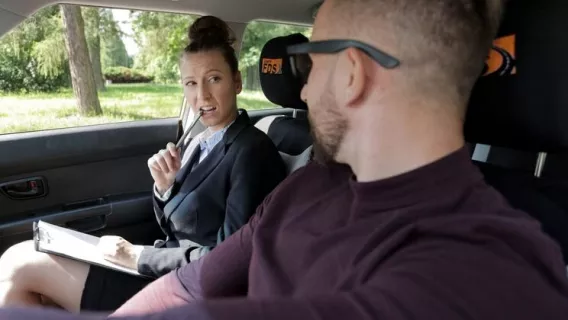 ◤Fake Driving School◢ Lick My Pussy To Calm Me Down ►Emylia Argan, Jason X 