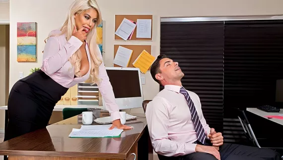 Co-worker puts a report in his pants and Bridgette B. has no problem getting them from him #Naughty Office 
