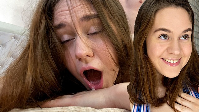 At the end she gets a mouth full of sperm and cums - porn video  
