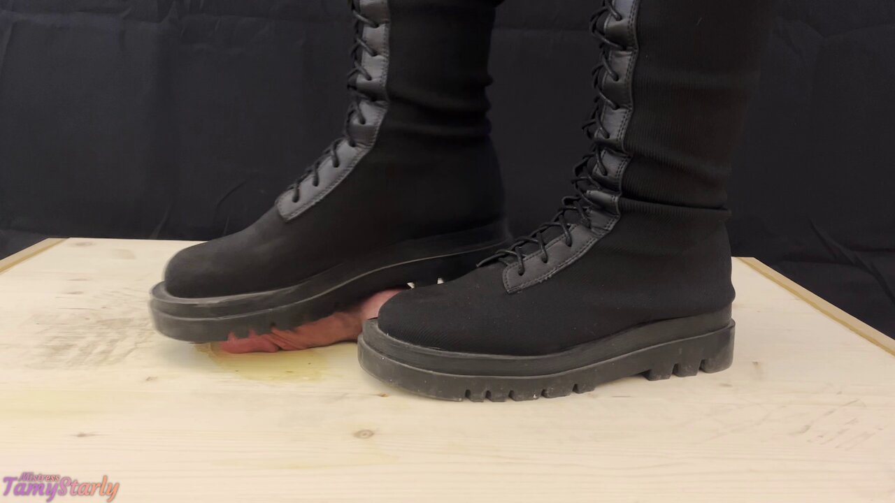 Aggressive Combat Bootjob in Knee High Boots - CBT, Trampling, Crushing, Femdom, Shoejob - porn video  