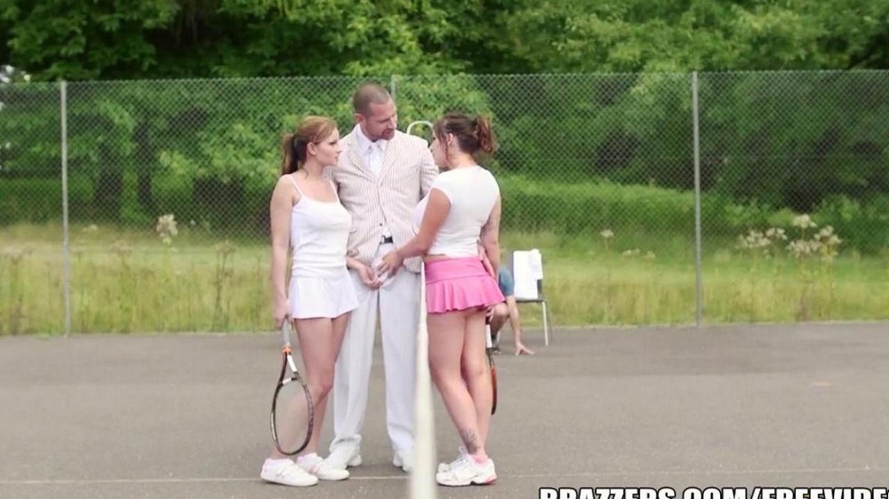 Sex of girlfriends with a rich uncle on the tennis court - porn video  