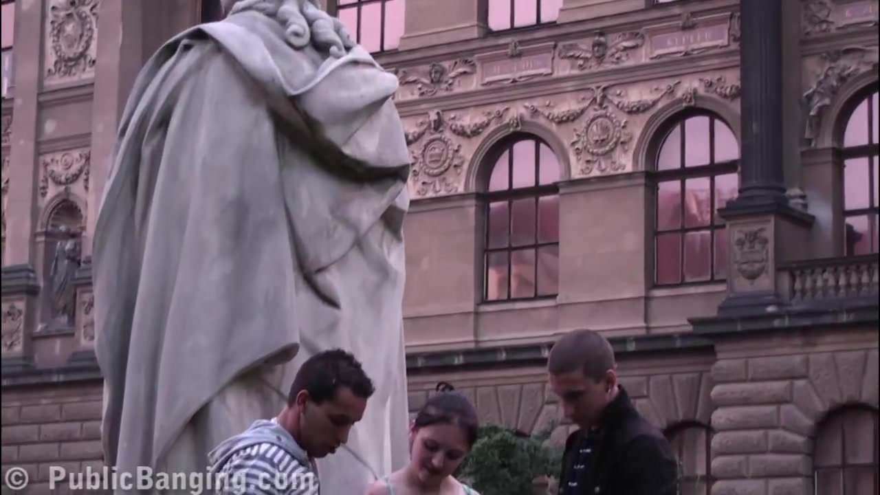Cute teenage girl fucking in PUBLIC street by famous statue - porn video  