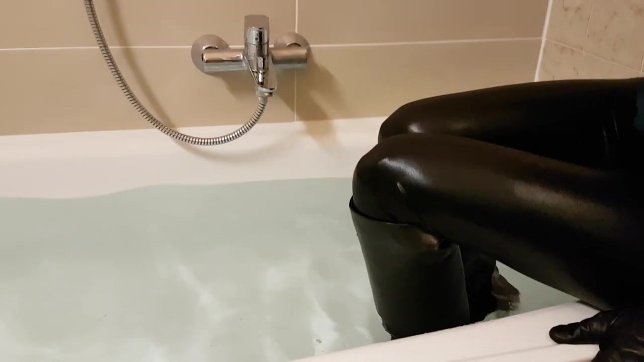Versace high heel leather boots soaking wet - porn video  