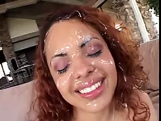 Lots of cum on pretty latina face - porno video  