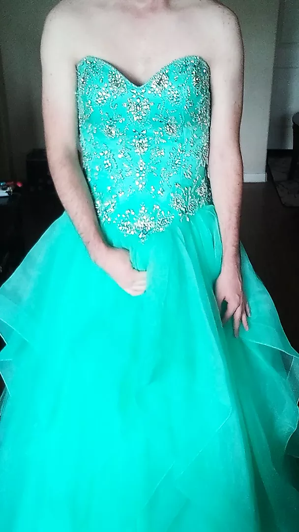 Cumming in a girls teal blue corset back prom dress - porn video  