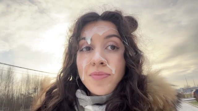 Challenge: walking with cum on face - porn video  