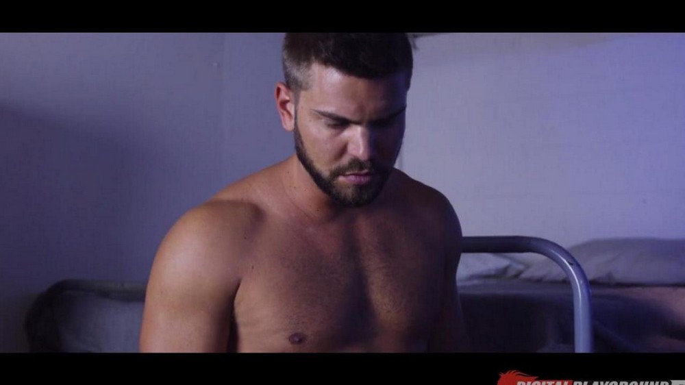 A brunette gives a blowjob to a soldier in the barracks - porn video  