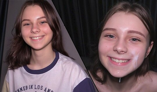 ⁣Young Russian chick is happy that she got cum on her face 