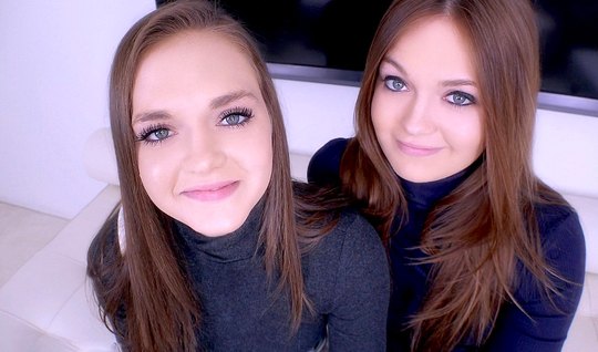 ⁣Charming sisters give a blowjob to their mutual friend 