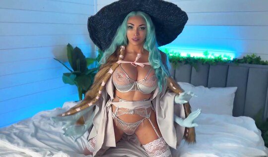 ⁣Sexy girl in stockings erotically spread her legs 