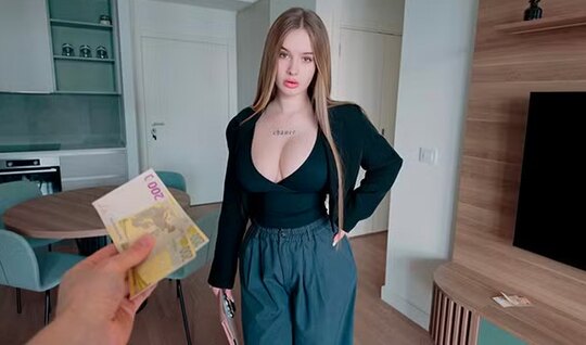 She showed off her big tits solely for the sake of money 